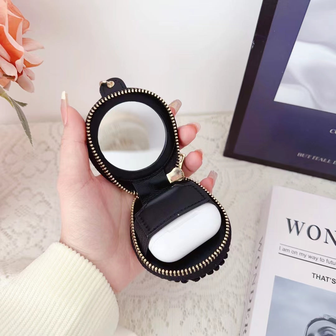 Caixa de Airpods Chanel de luxo com espelho