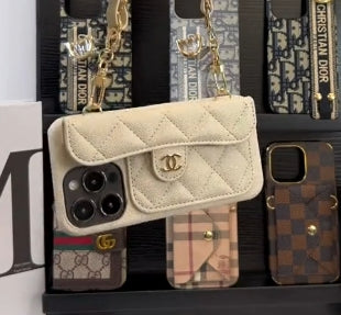 Luxury Wallet iPhone Case With Hand /Crossbody Chain