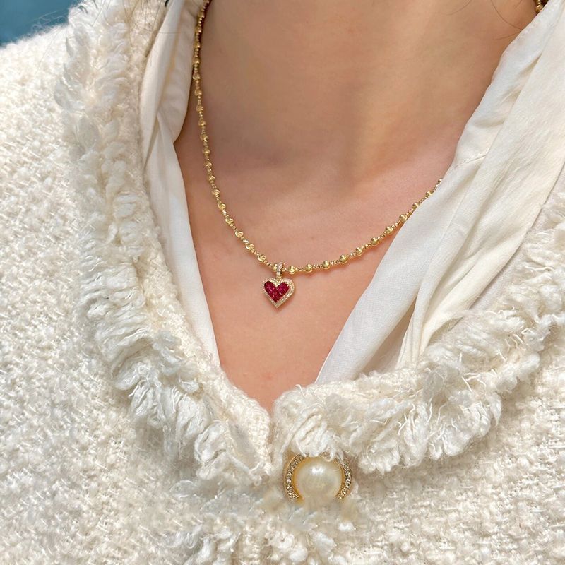 Ġiżirana tal-Pendent tal-Qalb Aħmar Franċiż Franċiż - Glamour Dainty b'Aċċessorji Rhinestones Sħiħ