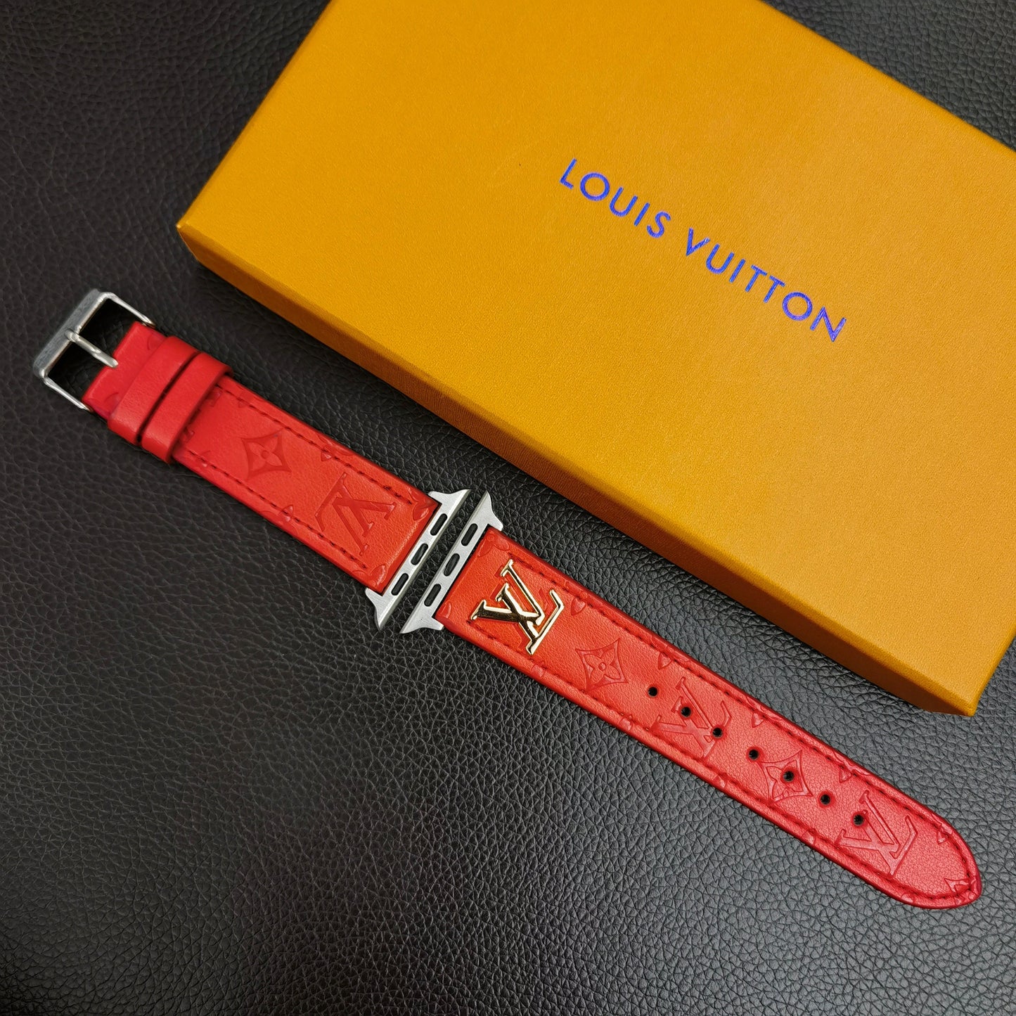 Bånd metal logo 3D præget monogram læder æble watch