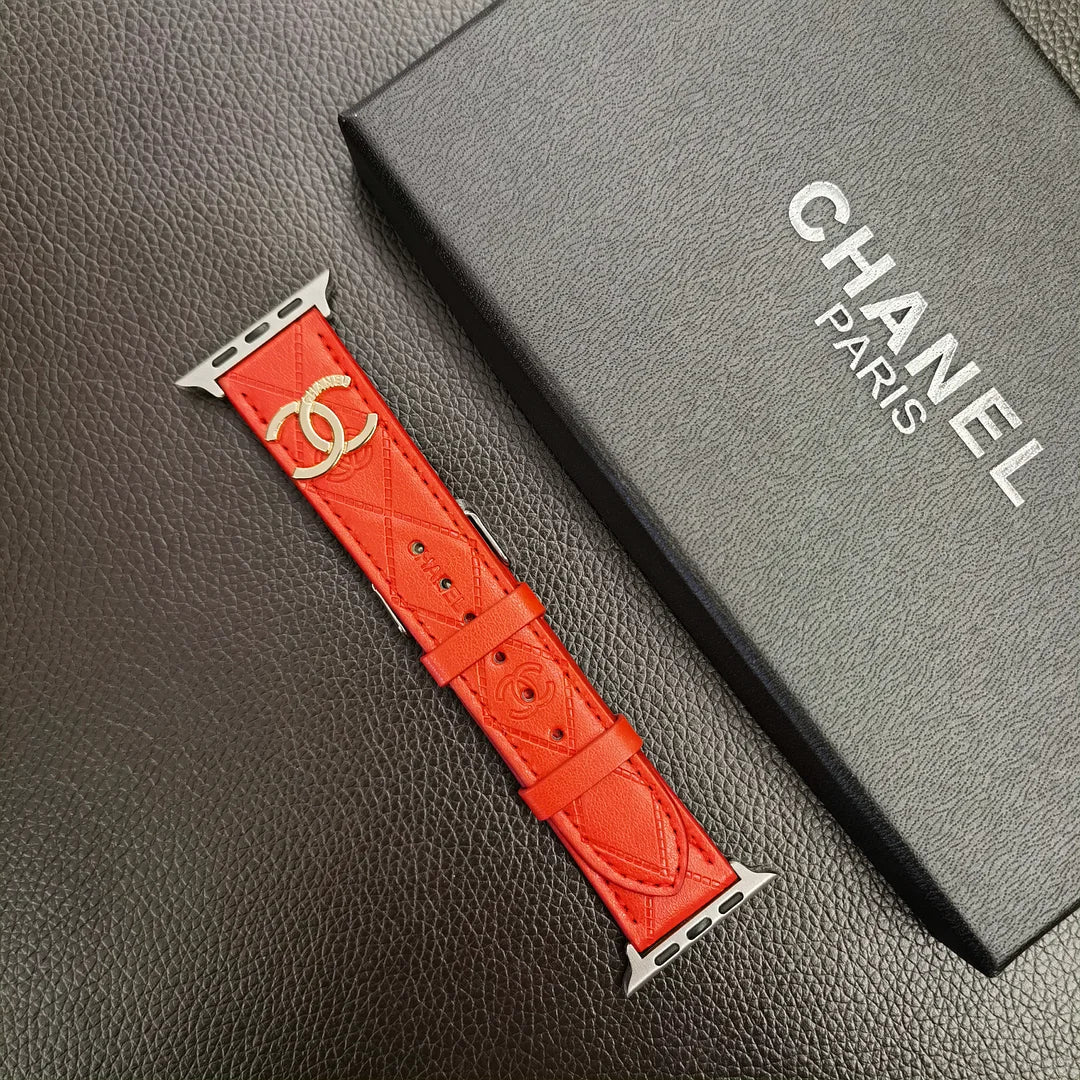 Luksus guldmonogram 3D præget læder Apple Watch Strap