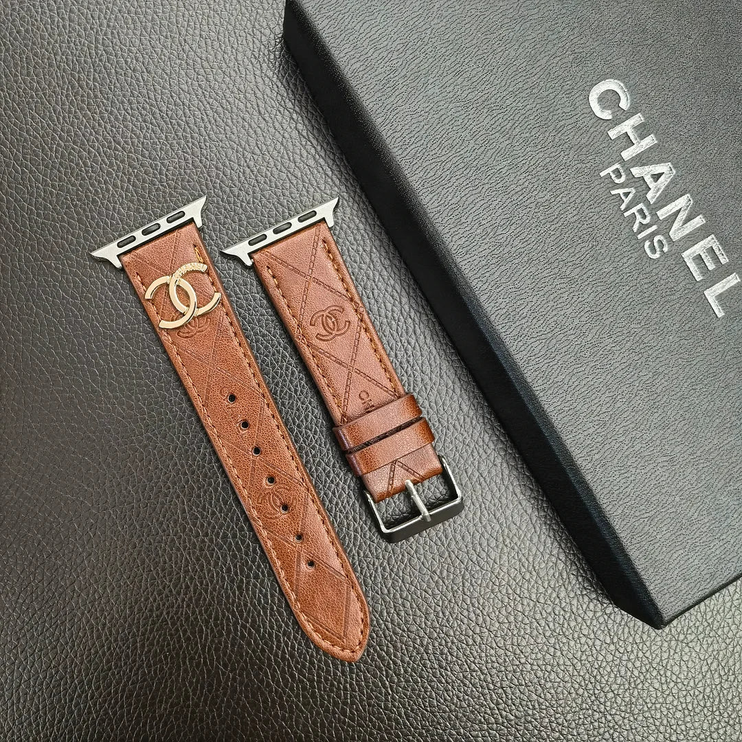 Luksus guldmonogram 3D præget læder Apple Watch Strap