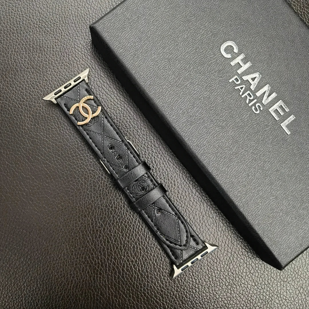 Luksus guldmonogram 3D præget læder Apple Watch Strap