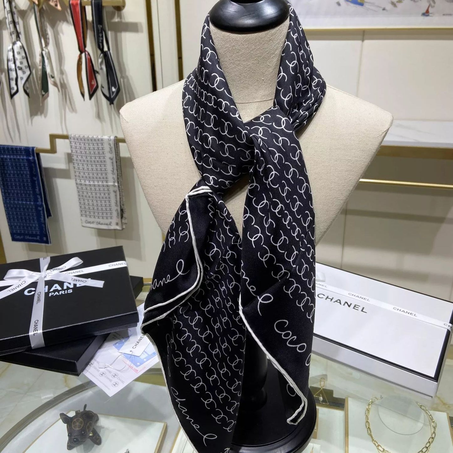 Hand-Painted Logo Square Silk Scarf mysite