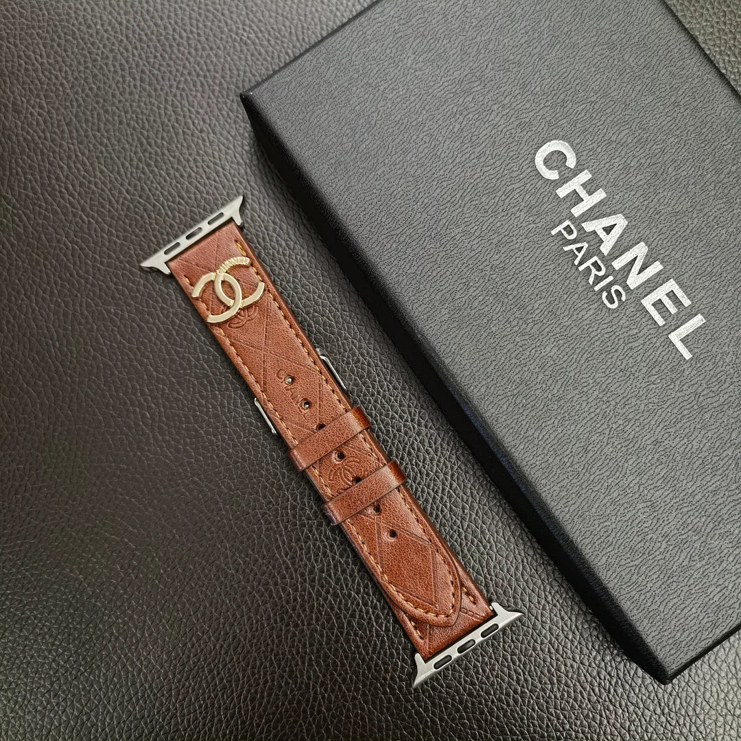 Luksus guldmonogram 3D præget læder Apple Watch Strap