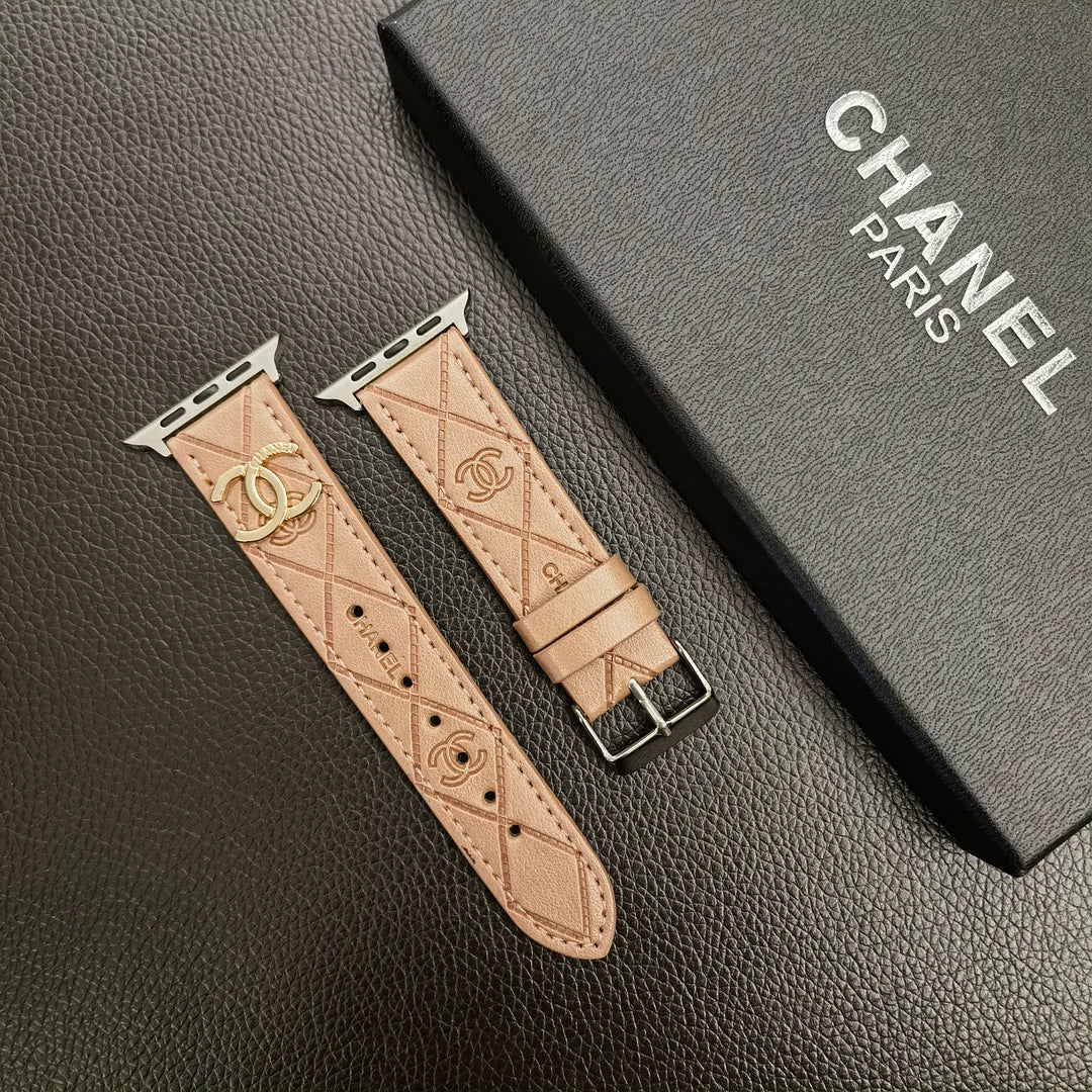 Luksus guldmonogram 3D præget læder Apple Watch Strap