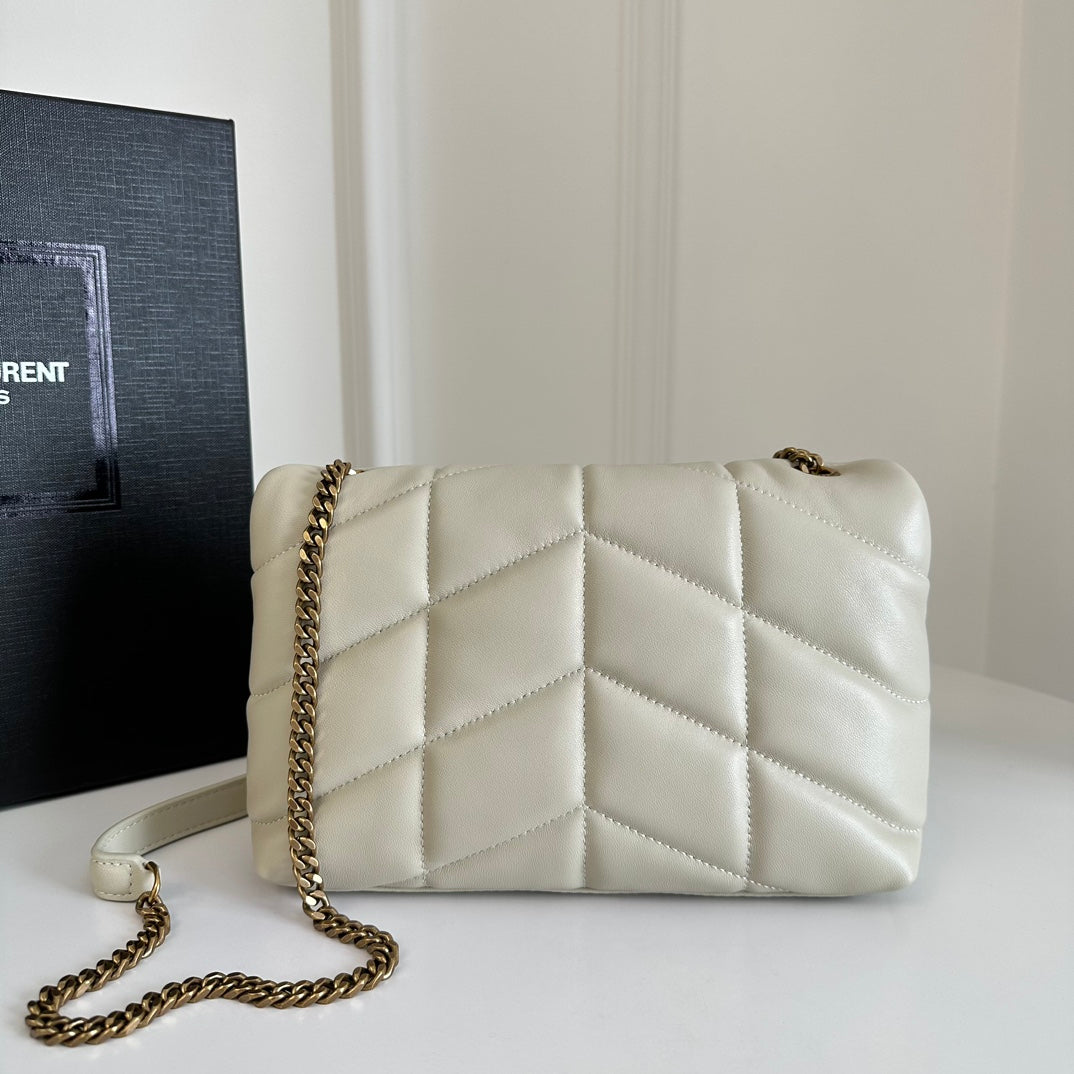 YSL Loulou Puffer Toy Bag In Quilted Lambskin White Size 23x15.5x8.5