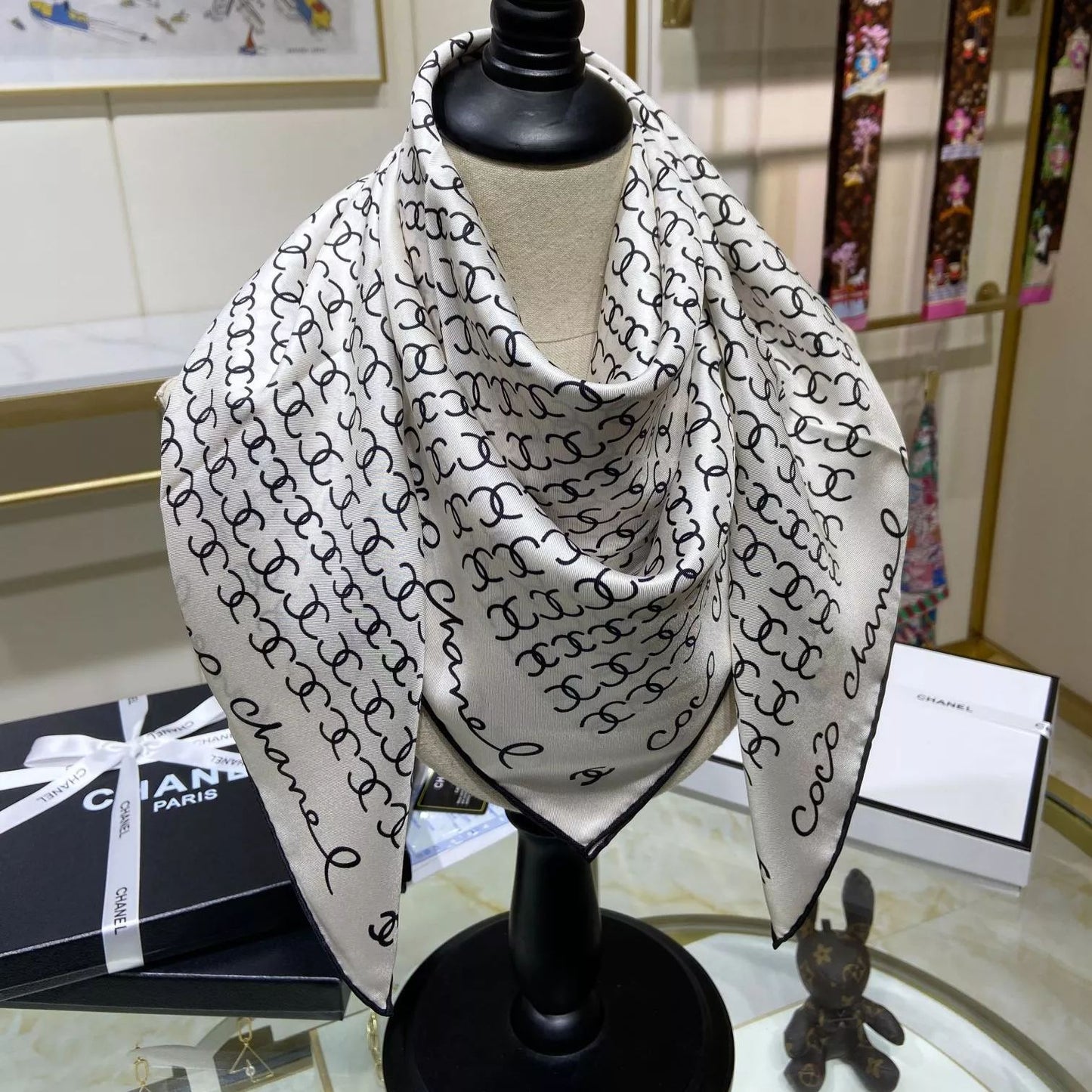 Hand-Painted Logo Square Silk Scarf mysite