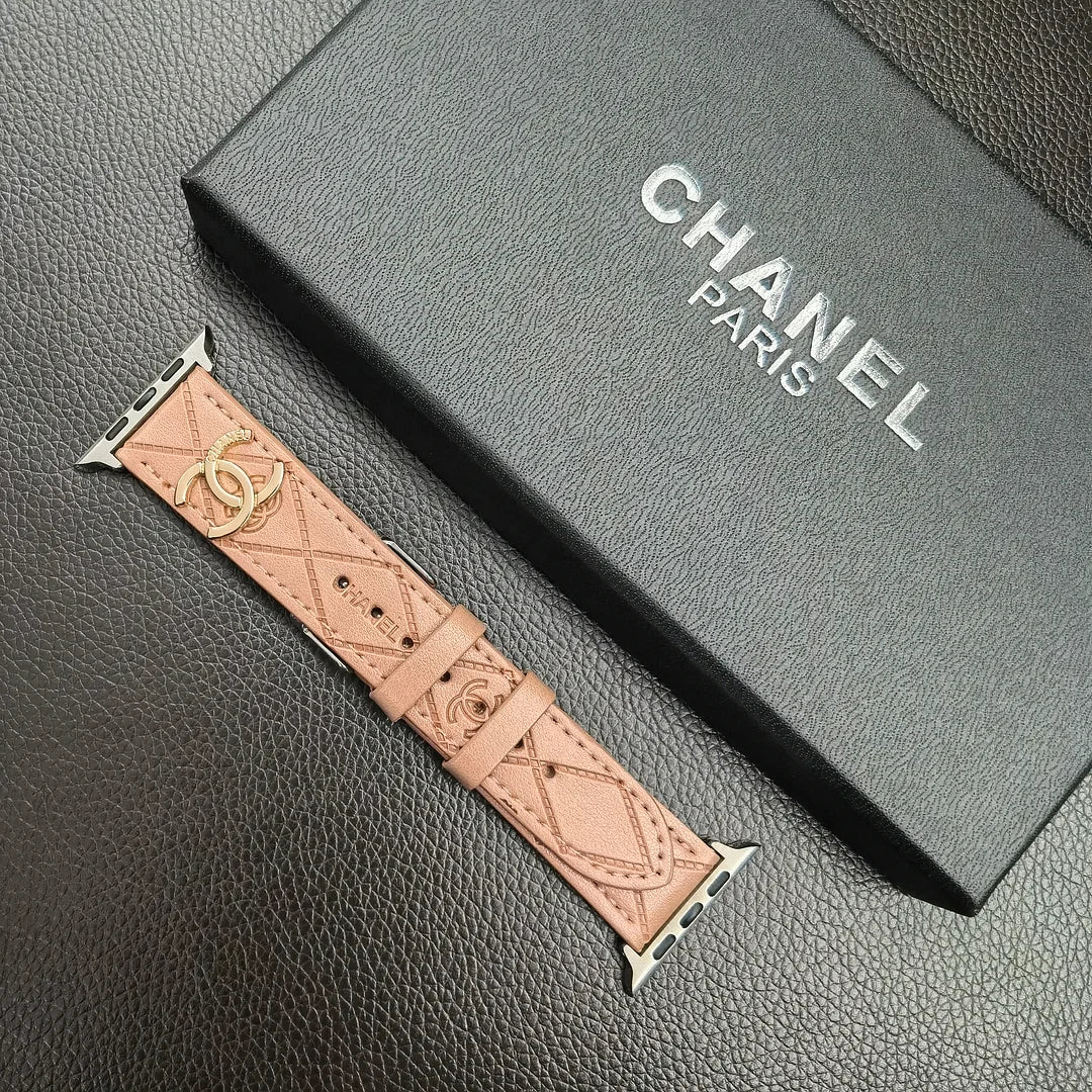 Luksus guldmonogram 3D præget læder Apple Watch Strap