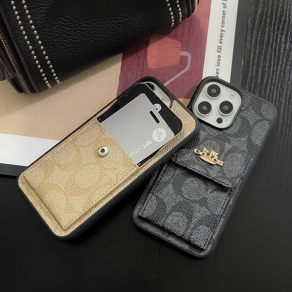 Coach iPhone Case With Card Holder Wallet Coffee -SZK240425