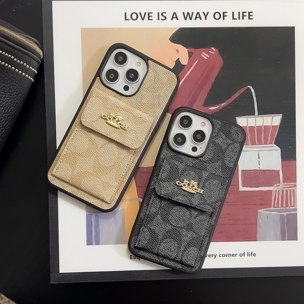 Coach iPhone Case With Card Holder Wallet Coffee -SZK240425