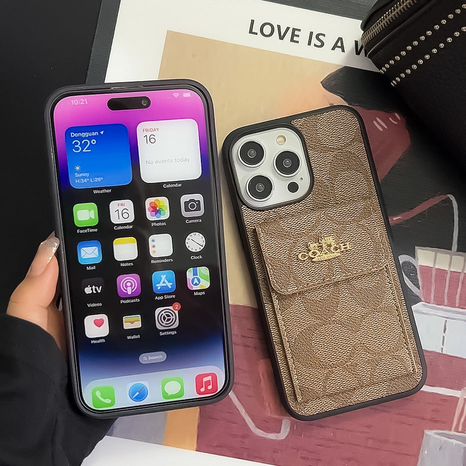 Coach iPhone Case With Card Holder Wallet Light Brown -SZK240425