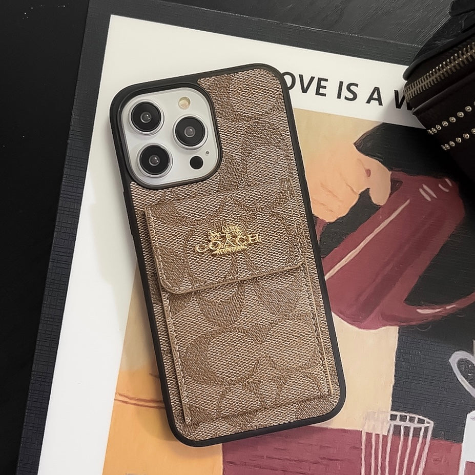 Coach iPhone Case With Card Holder Wallet Light Brown -SZK240425