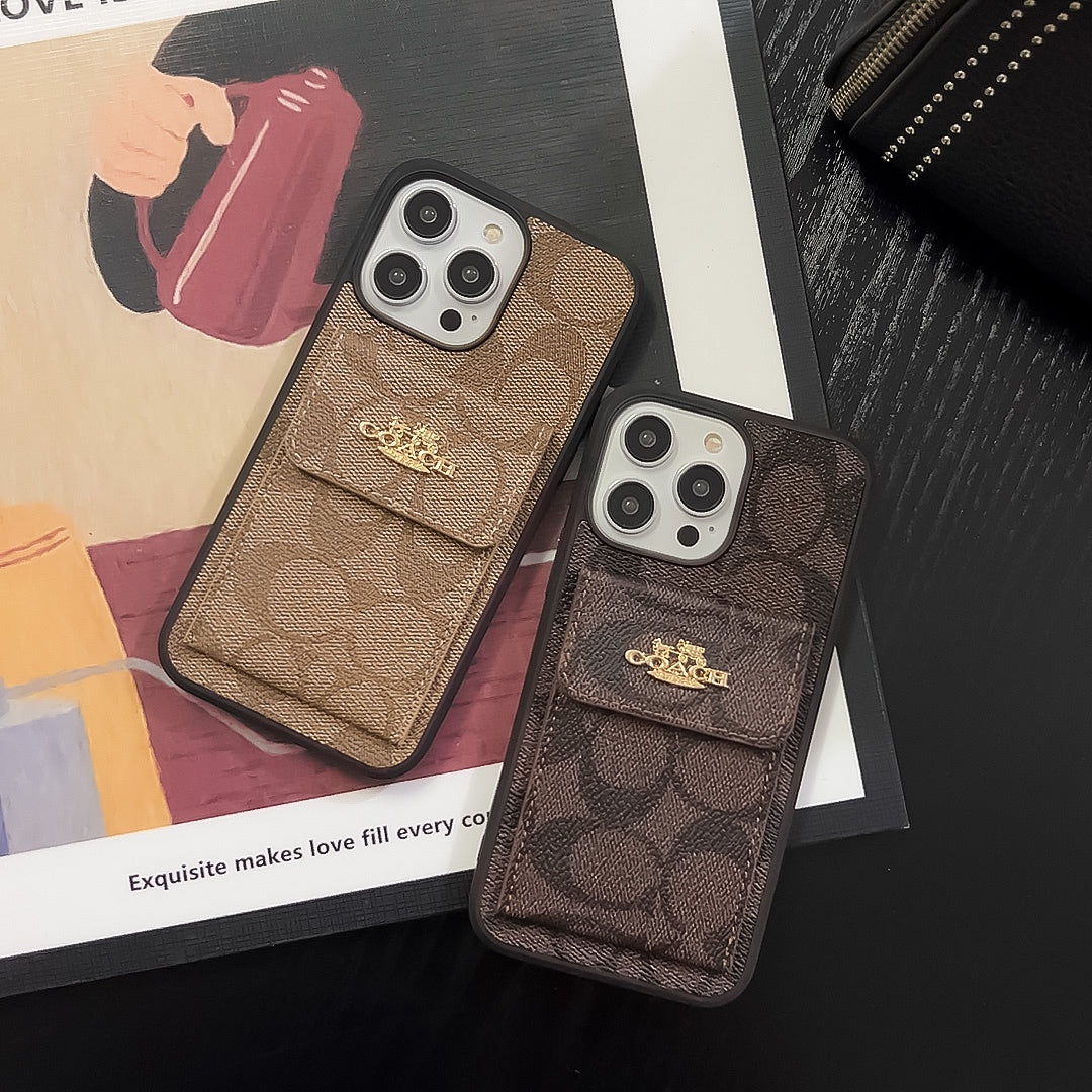 Coach iPhone Case With Card Holder Wallet Dark Brown -SZK240425