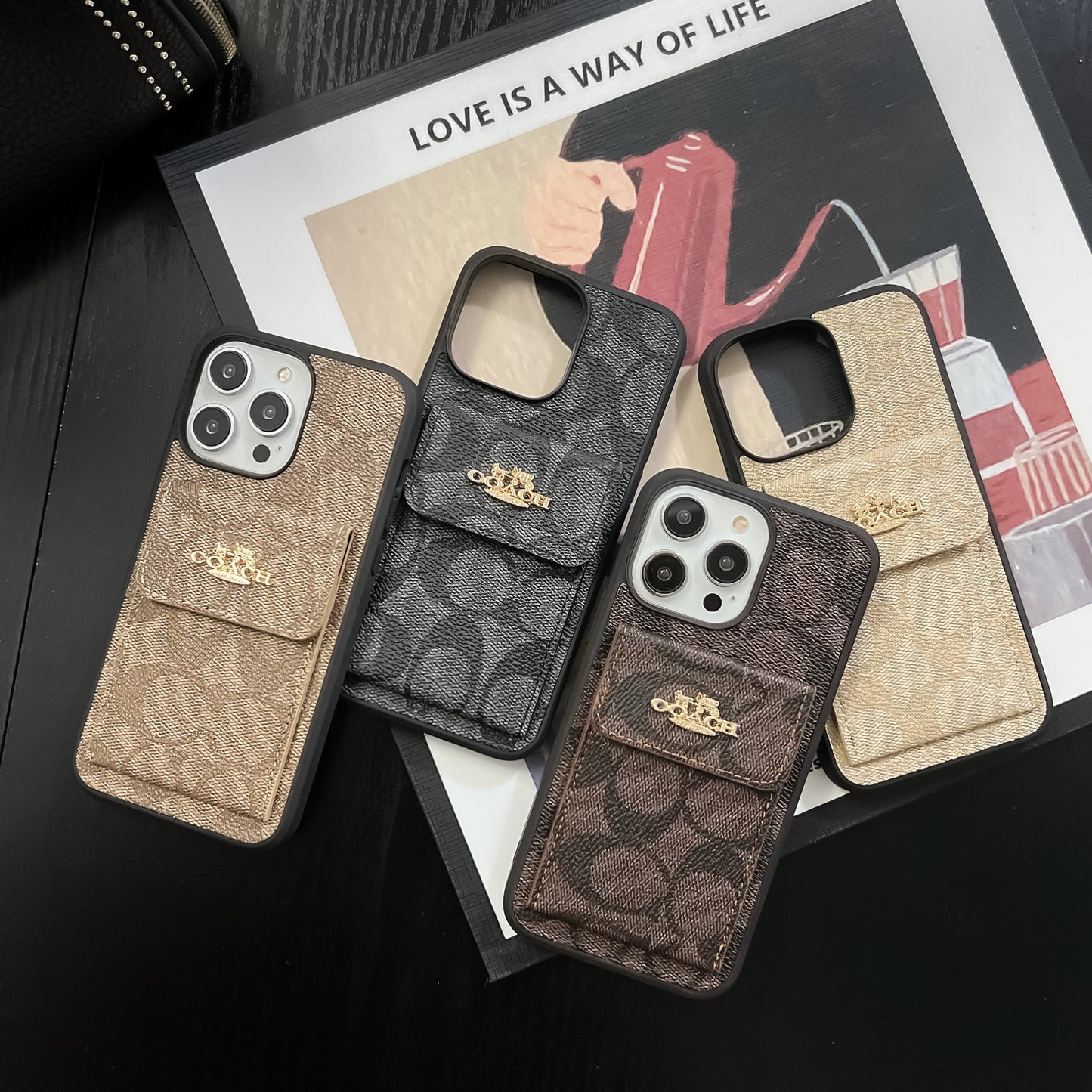 Coach iPhone Case With Card Holder Wallet Dark Brown -SZK240425