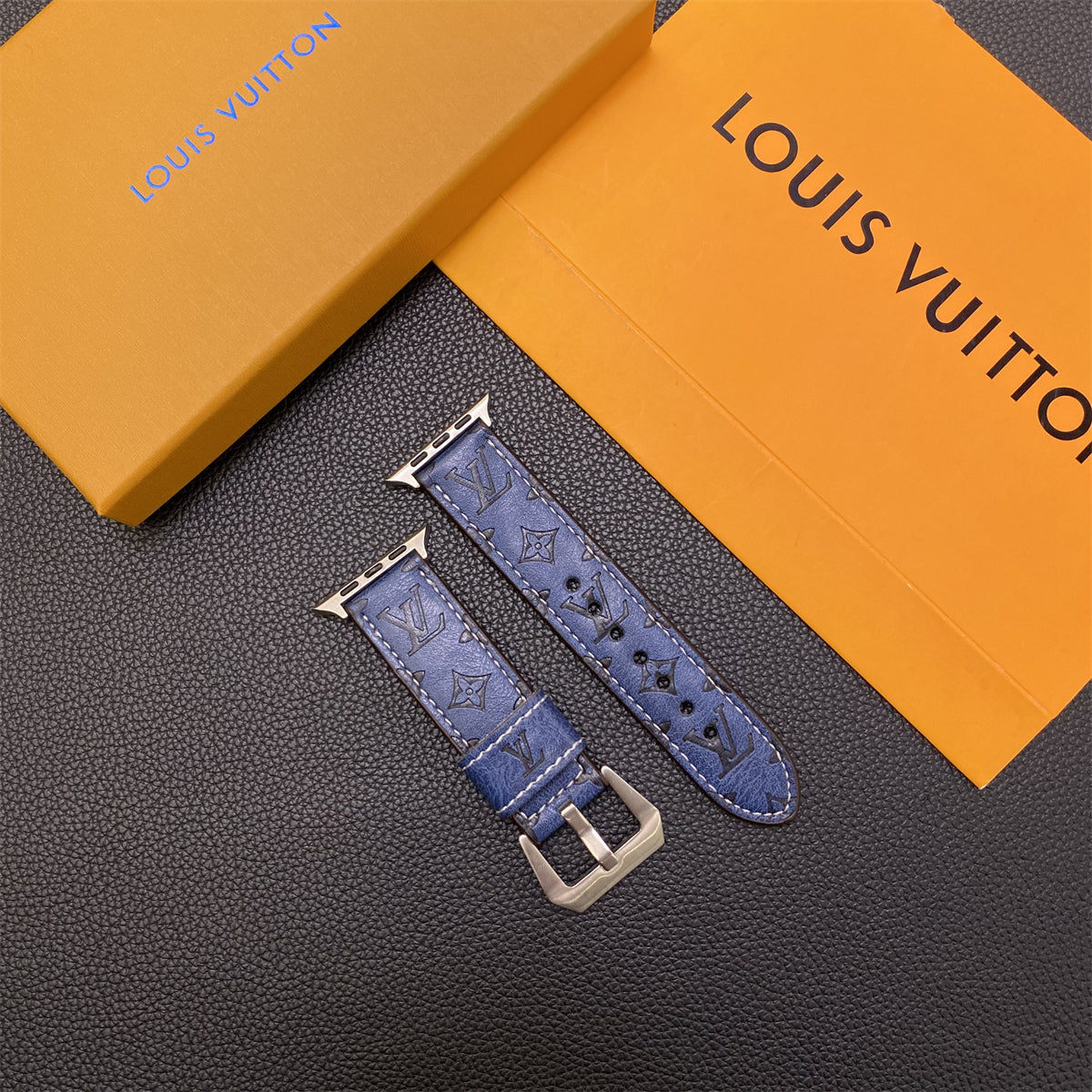 Monogramma tal-Ġilda Apple Watch Bands Ġilda Blu-YH24422
