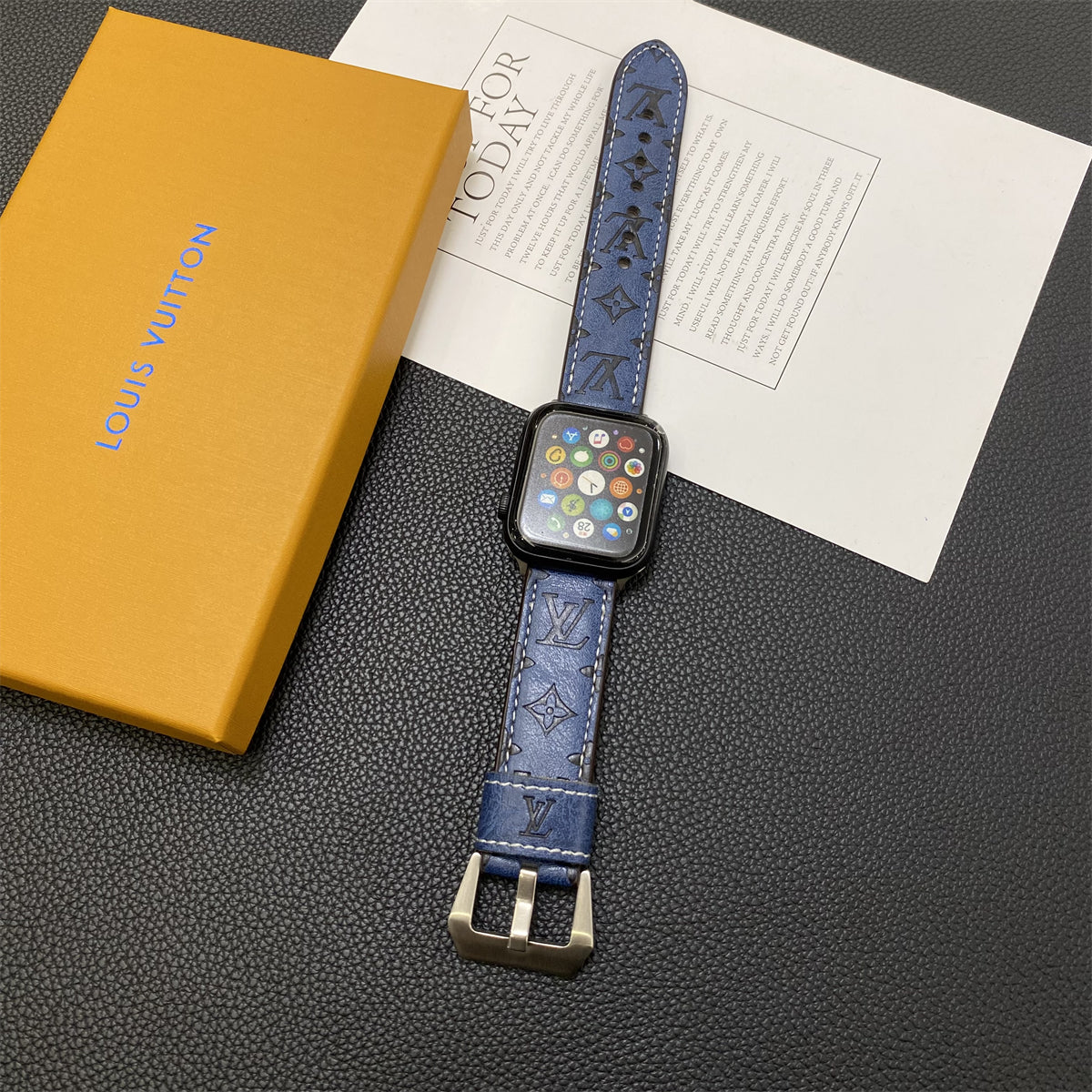 Monogramma tal-Ġilda Apple Watch Bands Ġilda Blu-YH24422