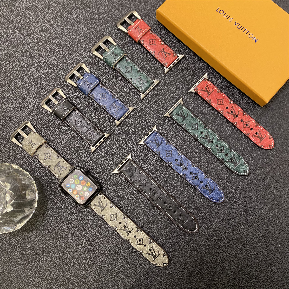 Monogramma tal-Ġilda Apple Watch Bands Ġilda Blu-YH24422