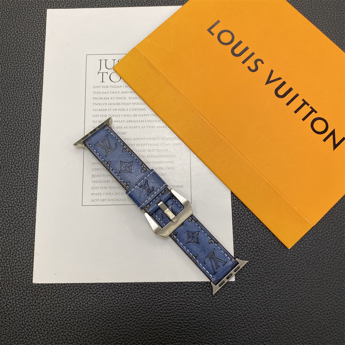 Monogramma tal-Ġilda Apple Watch Bands Ġilda Blu-YH24422