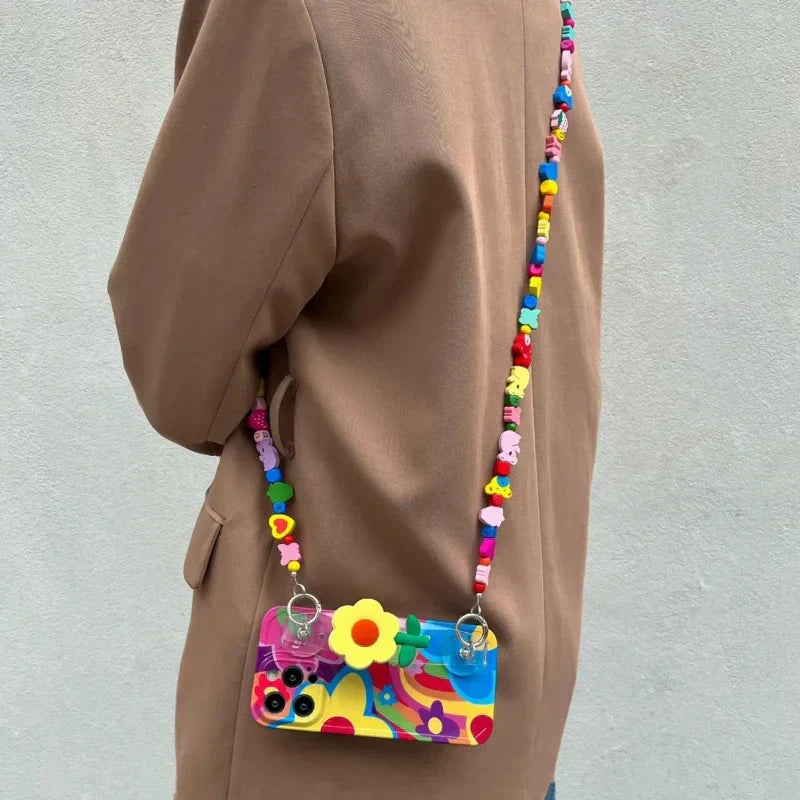 Flower With Lanyard Neck Strap Silicone iPhone Case