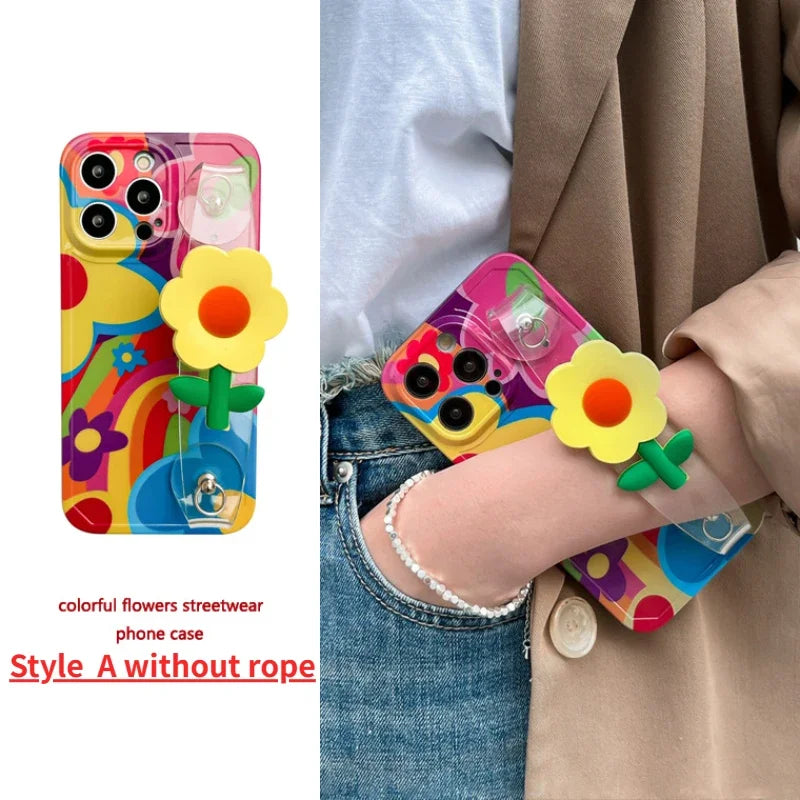Flower With Lanyard Neck Strap Silicone iPhone Case