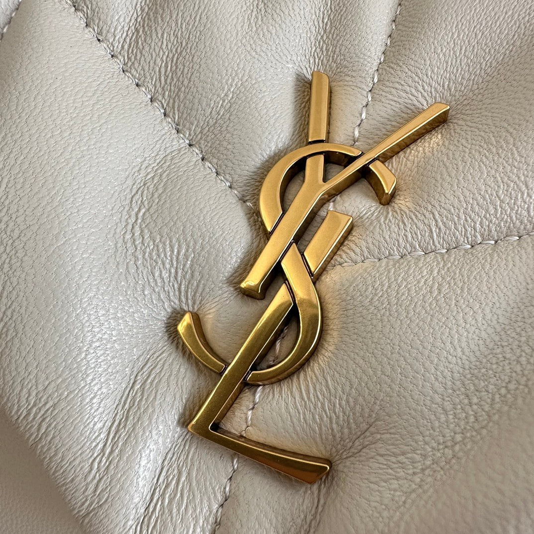 YSL Loulou Puffer Toy Bag In Quilted Lambskin White Size 23x15.5x8.5