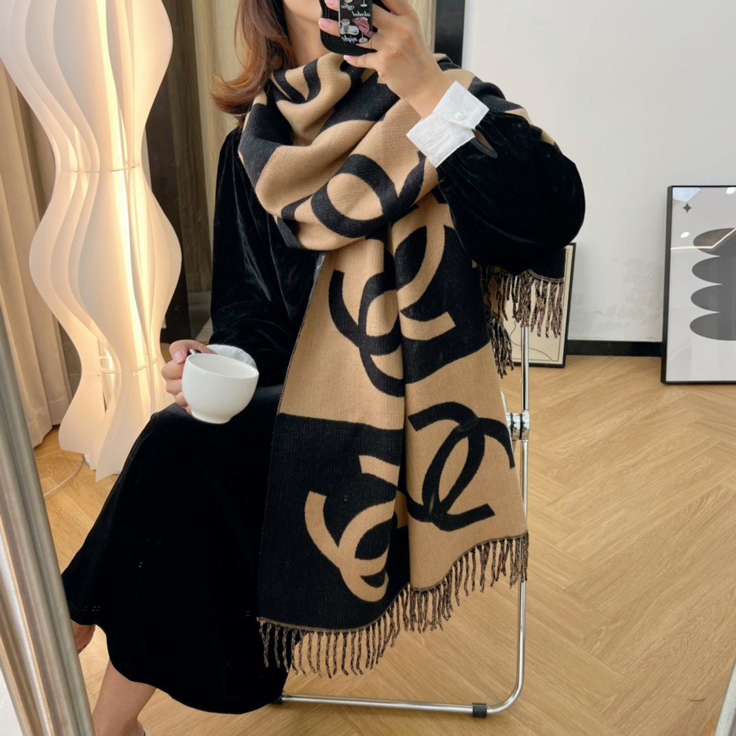 Colorblock Large Logo Cashmere Scarf Shawl mysite