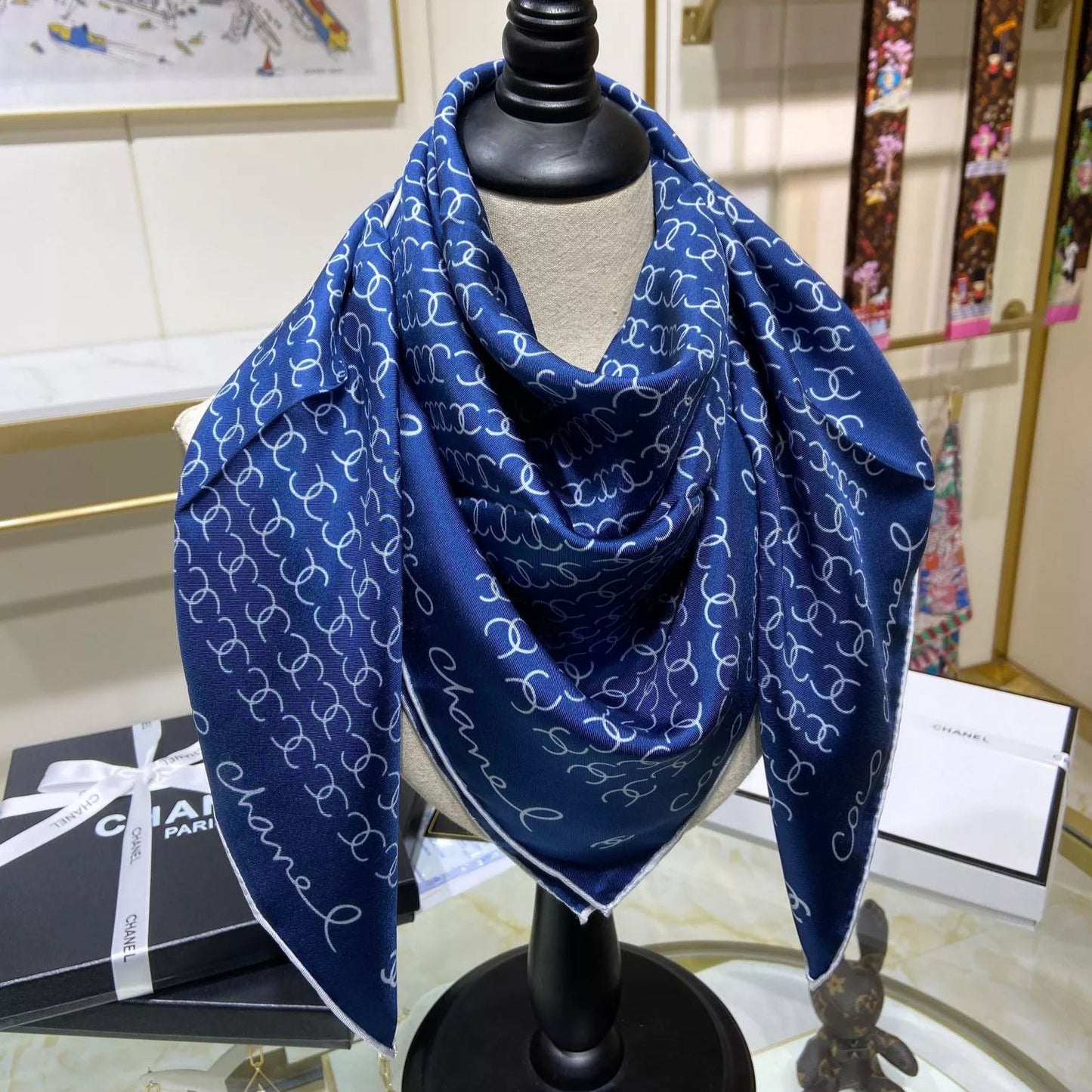 Hand-Painted Logo Square Silk Scarf mysite
