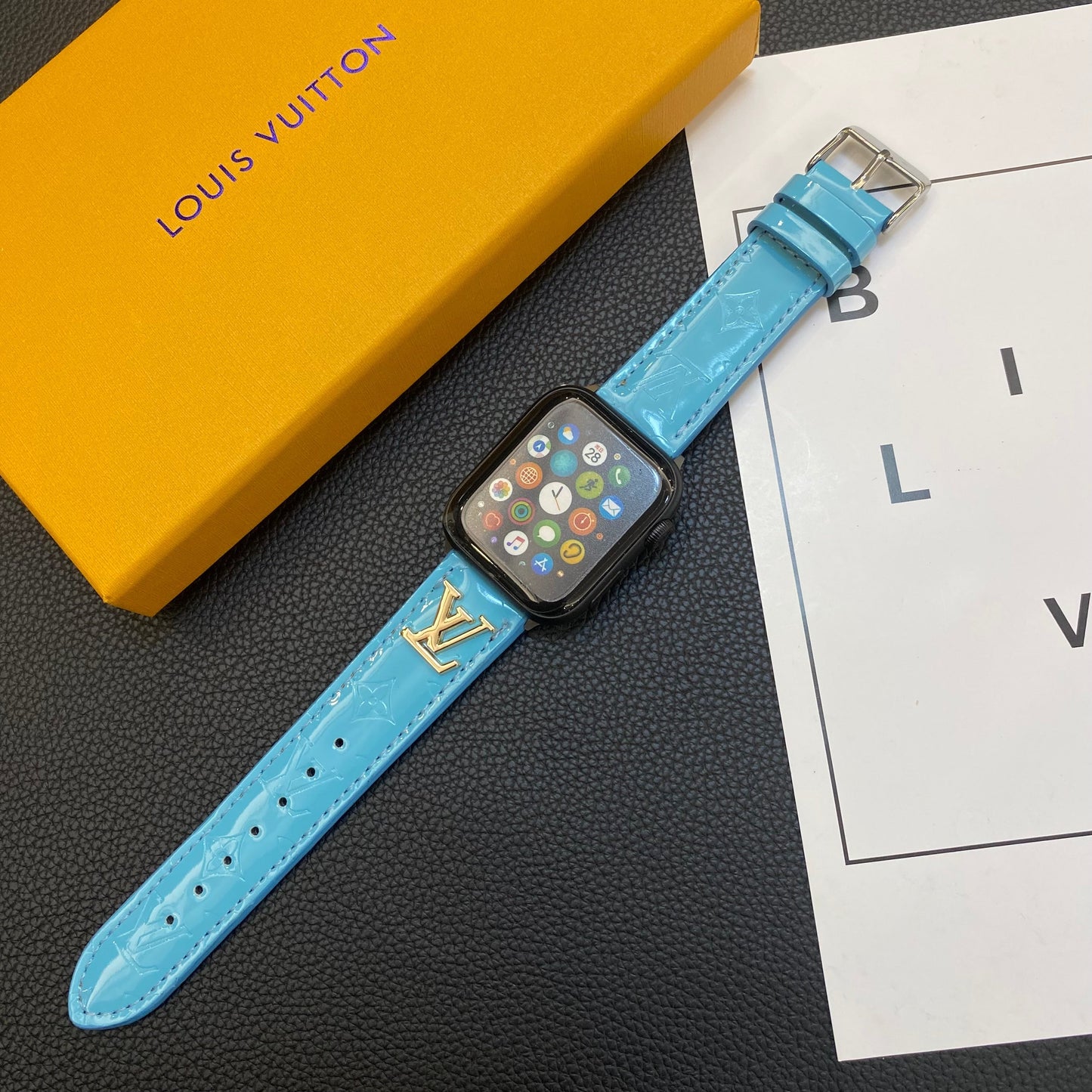 Ġilda tleqq Apple Watch Logo tal-metall lussuż