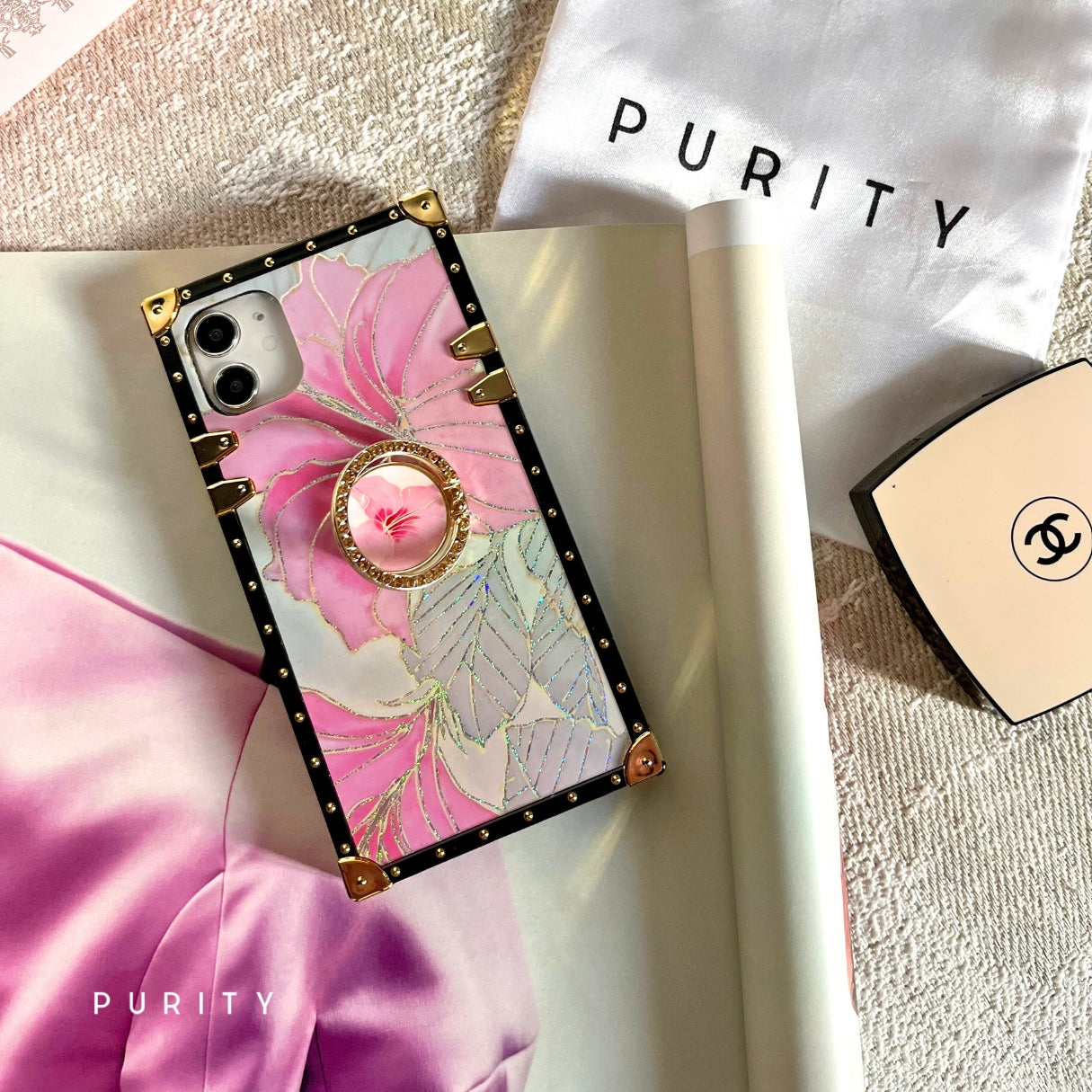Samsung Case z obročem "roza hibiskus"