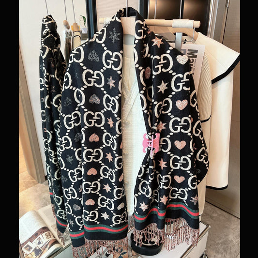 Reversible Cashmere Jacquard Fringe Scarf Shawl mysite