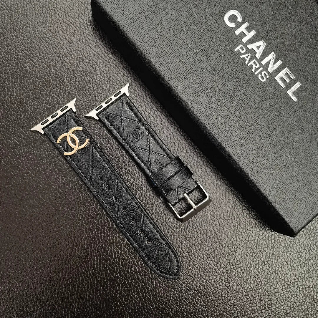 Luksus guldmonogram 3D præget læder Apple Watch Strap