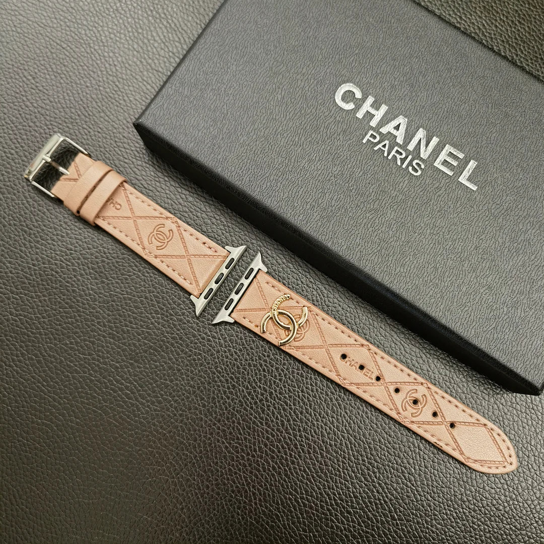 Luksus guldmonogram 3D præget læder Apple Watch Strap