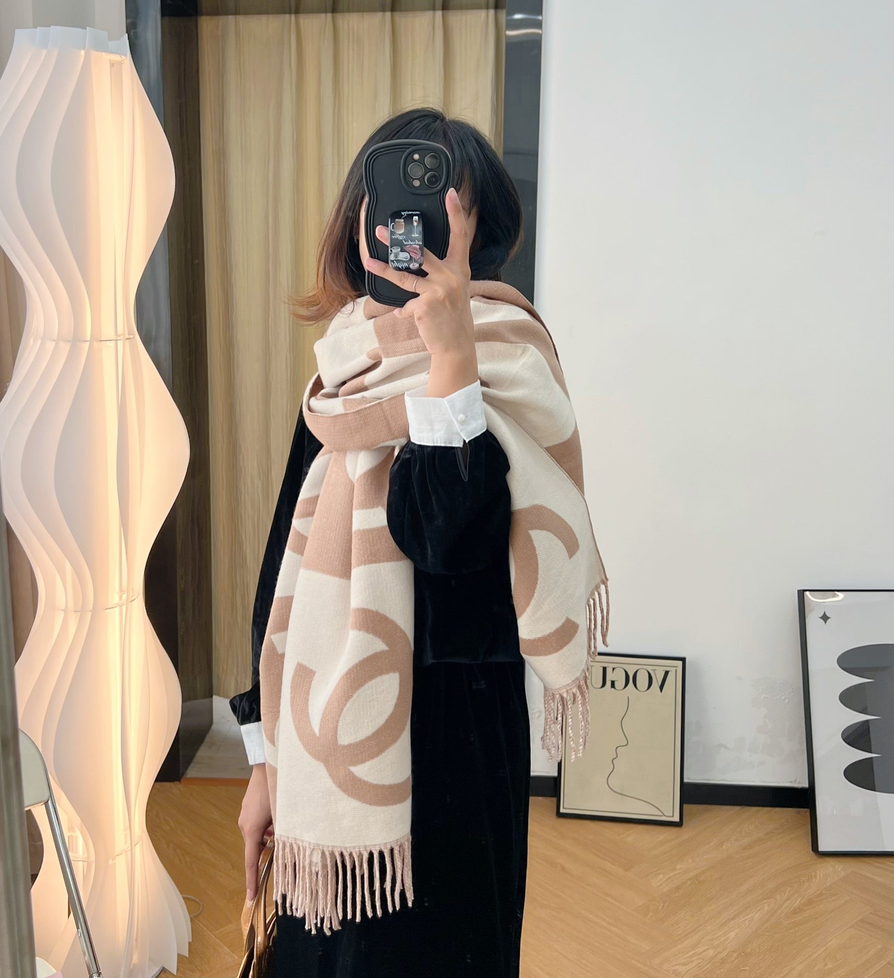 Colorblock Large Logo Cashmere Scarf Shawl mysite