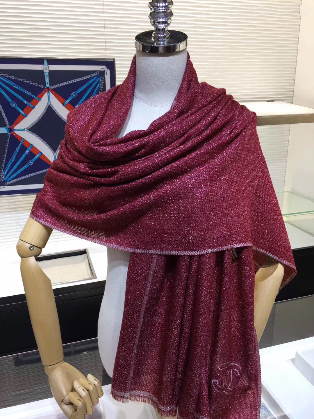 Fine Glitter Stripe Silver Thread Scarf Shawl mysite
