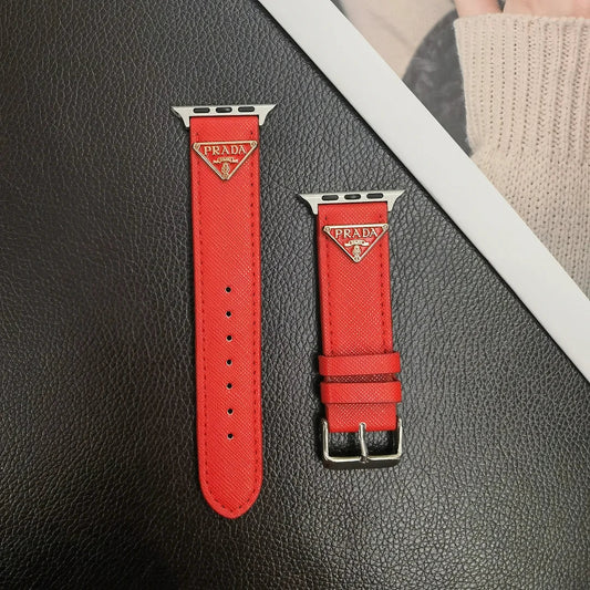 Dobbelt trekant monogram etiket læder æble watch band