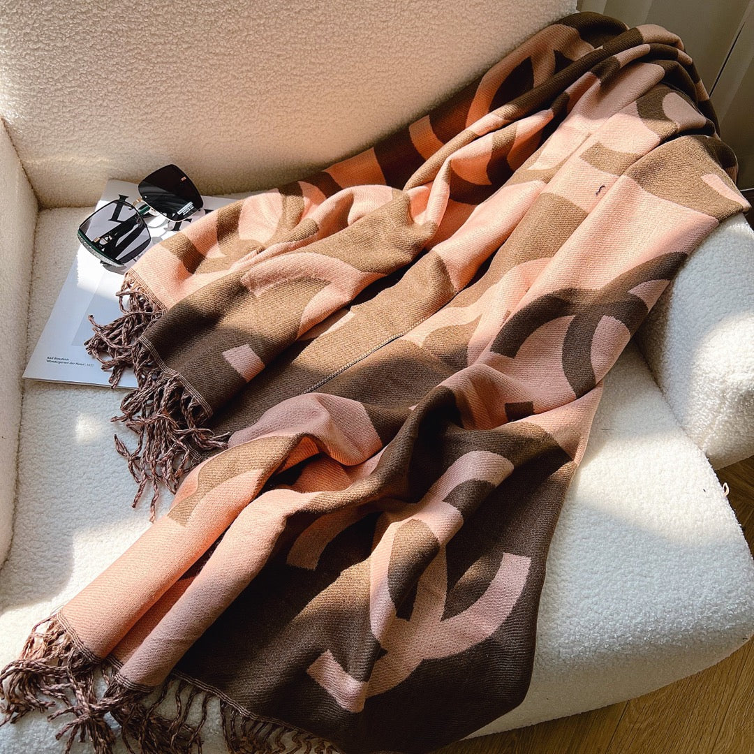 Colorblock Large Logo Cashmere Scarf Shawl mysite