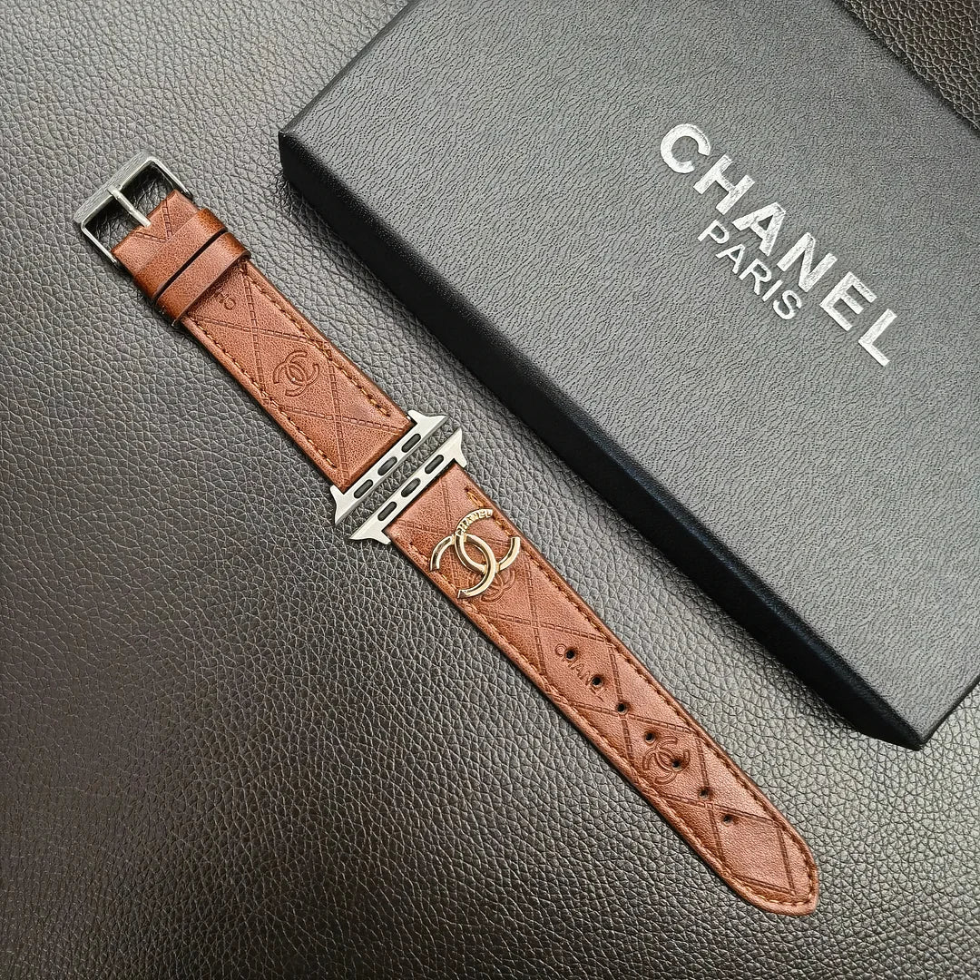Luksus guldmonogram 3D præget læder Apple Watch Strap