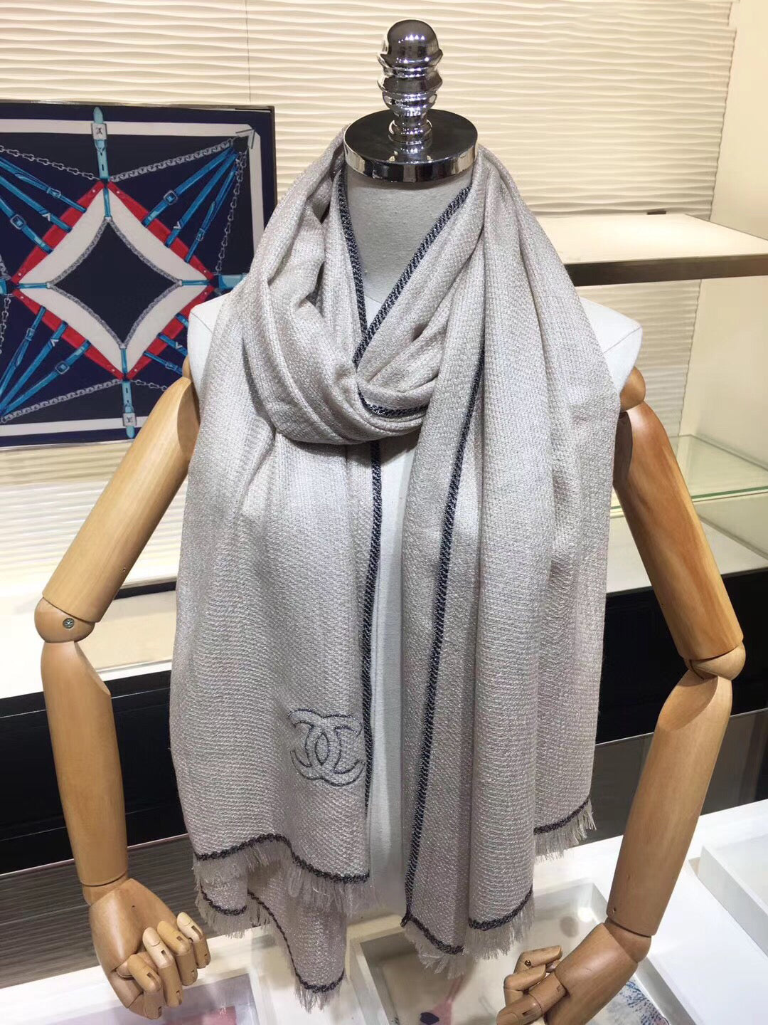 Fine Glitter Stripe Silver Thread Scarf Shawl mysite