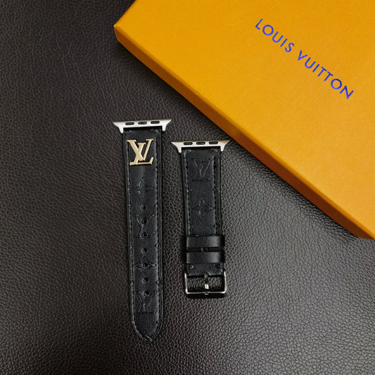 Bånd metal logo 3D præget monogram læder æble watch