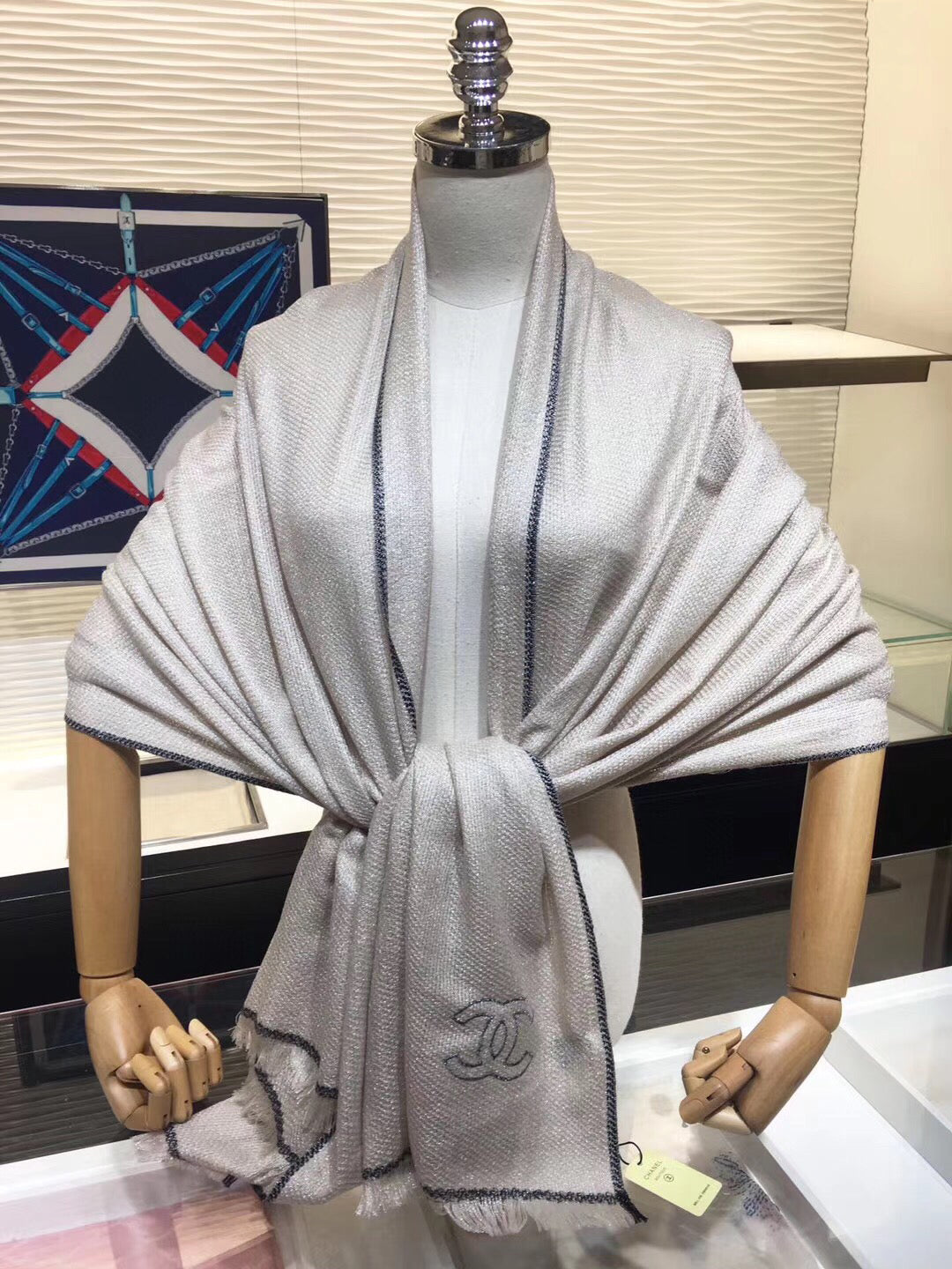 Fine Glitter Stripe Silver Thread Scarf Shawl mysite