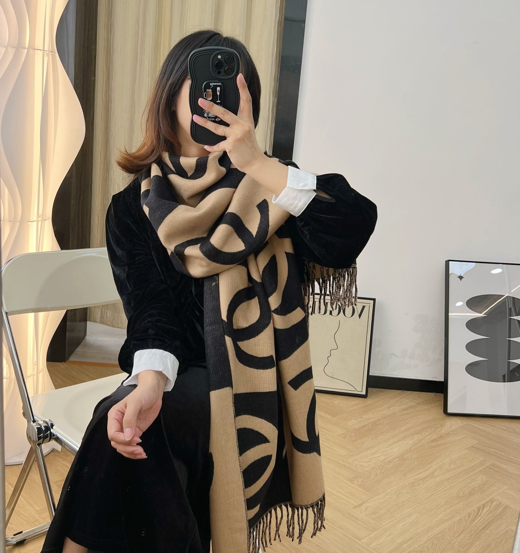 Colorblock Large Logo Cashmere Scarf Shawl mysite