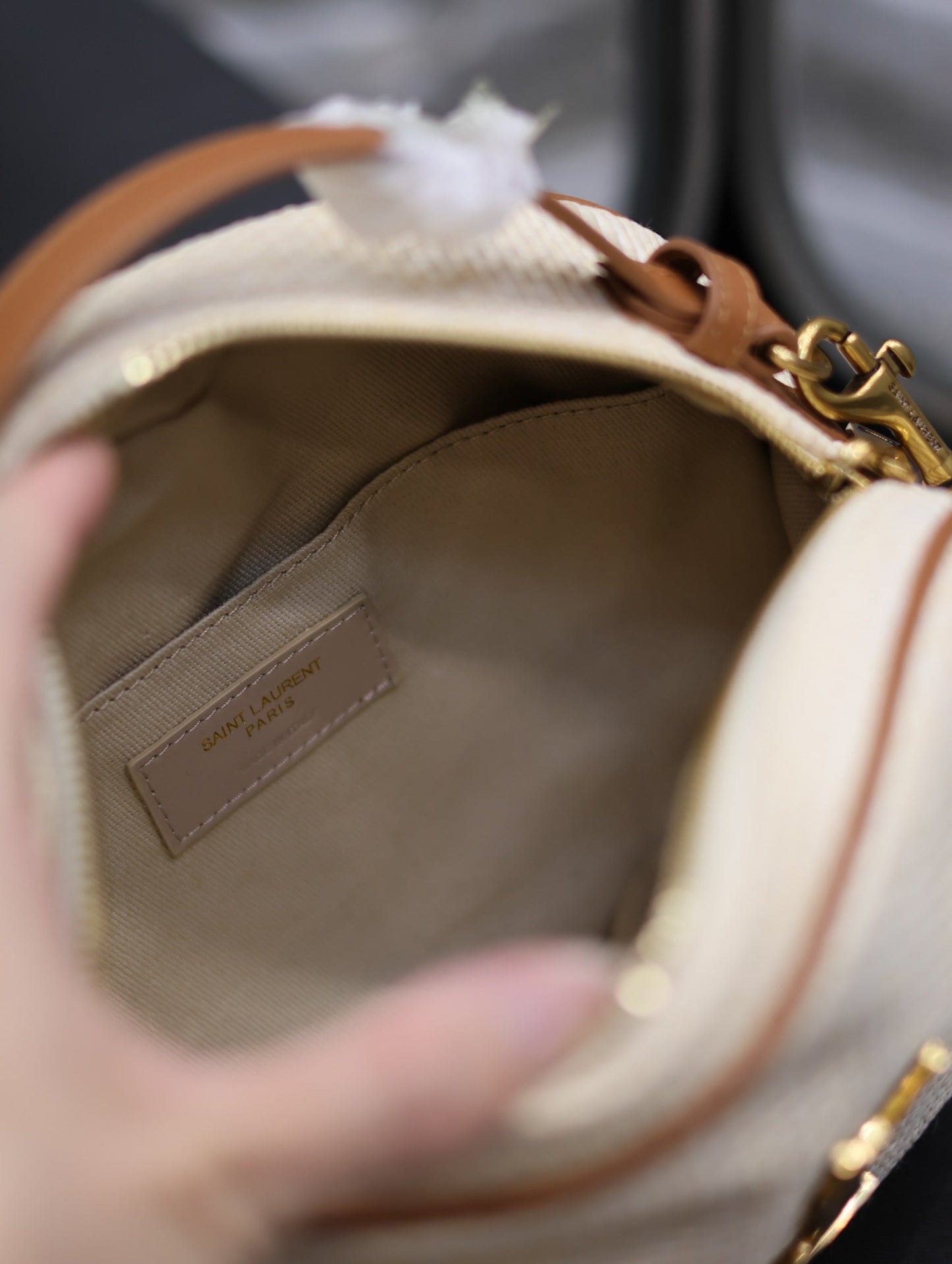 YSL Leather-trimmed raffia shoulder bag - 22¡Á16.5¡Á6cm