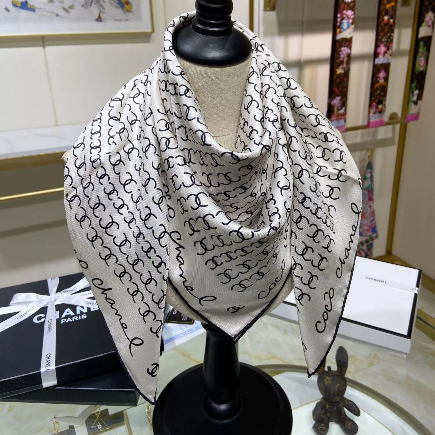 Hand-Painted Logo Square Silk Scarf mysite
