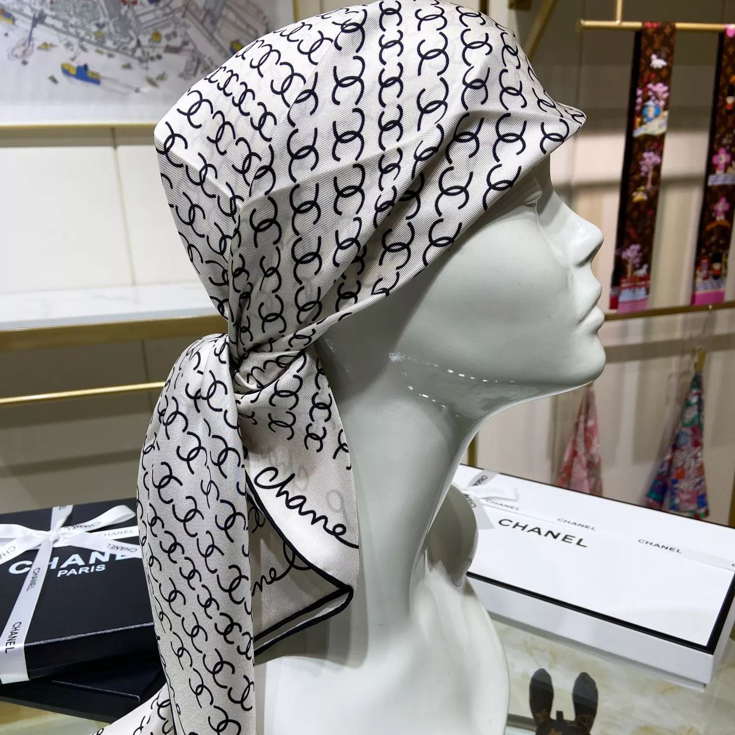Hand-Painted Logo Square Silk Scarf mysite