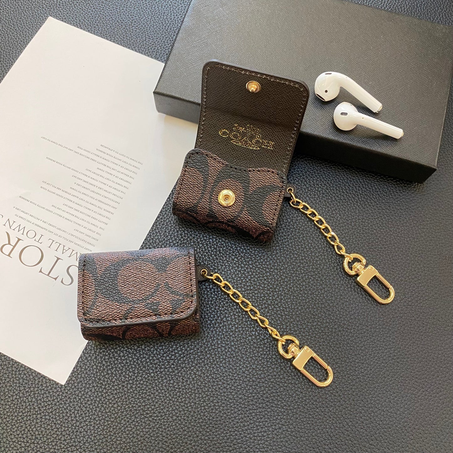 Coach de luxo AirPods Casos de 3ª geração Brown-YH240425