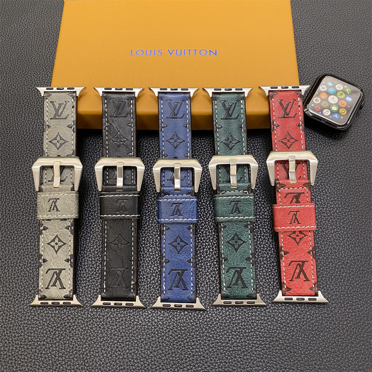 Monogramma tal-Ġilda Apple Watch Bands Ġilda Blu-YH24422