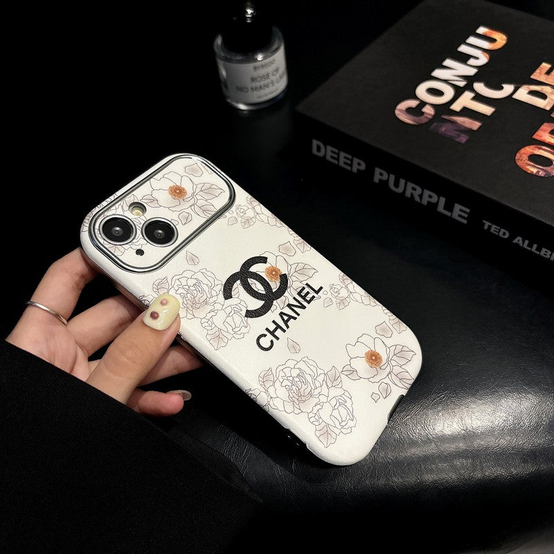 CC White & Brown Color Leather iPhone Case
