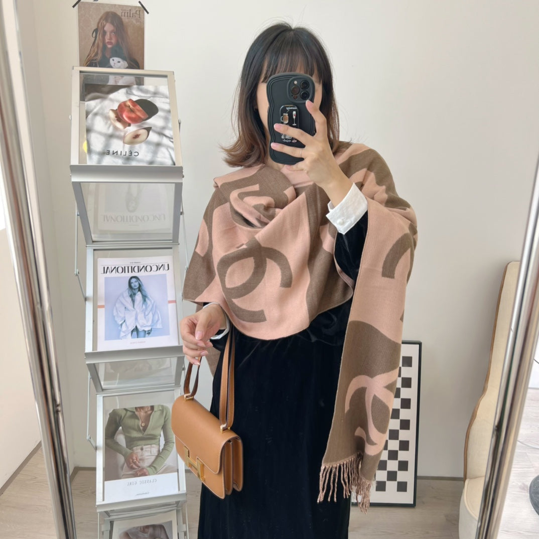 Colorblock Large Logo Cashmere Scarf Shawl mysite