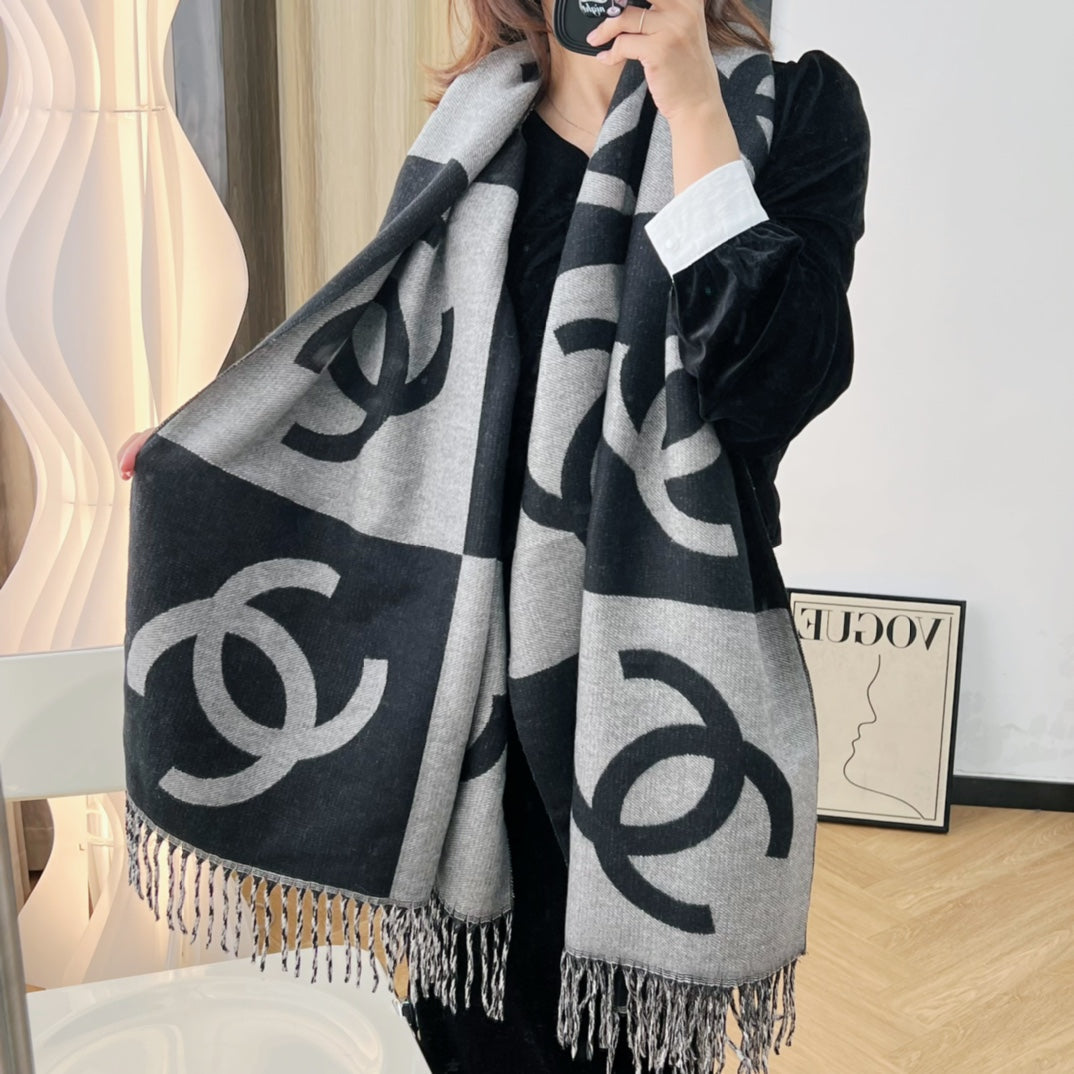 Colorblock Large Logo Cashmere Scarf Shawl mysite